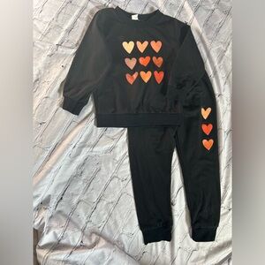 Black Sweatshirt and Pants Set with Heart Design